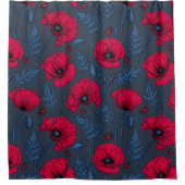Rote Mohn und Ladybugs auf dunkelblau Duschvorhang (Vorderseite)