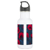 Rote Mohn und Ladybugs auf dunkelblau Edelstahlflasche (Rückseite)