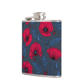 Rote Mohn und Ladybugs auf dunkelblau Flachmann (Links)