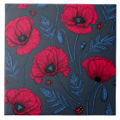 Rote Mohn und Ladybugs auf dunkelblau Fliese (Vorderseite)
