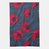 Rote Mohn und Ladybugs auf dunkelblau Geschirrtuch (Vertikal)
