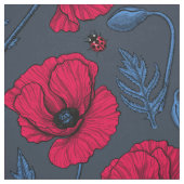 Rote Mohn und Ladybugs auf dunkelblau Stoff (Muster)