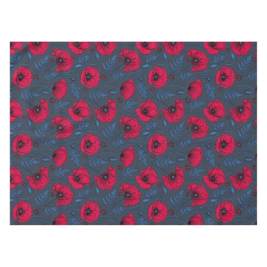 Rote Mohn und Ladybugs auf dunkelblau Tischdecke (Vorderseite (Horizontal))