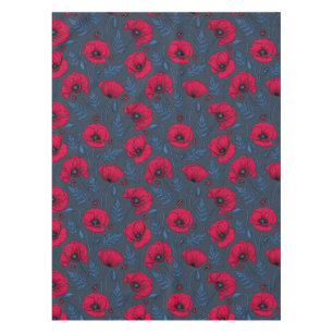 Rote Mohn und Ladybugs auf dunkelblau Tischdecke