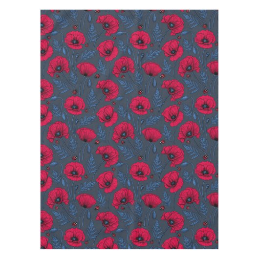 Rote Mohn und Ladybugs auf dunkelblau Tischdecke (Vorderseite)