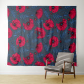 Rote Mohn und Ladybugs auf dunkelblau Wandteppich (Beispiel (Horizontal))