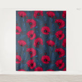 Rote Mohn und Ladybugs auf dunkelblau Wandteppich (Vorderseite)