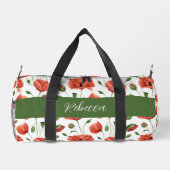 Rote Mohn-Wasserfarbe-Wildblumen-Monogramm Duffle Bag (Rückseite)