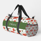 Rote Mohn-Wasserfarbe-Wildblumen-Monogramm Duffle Bag (Rechte Ecke)