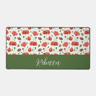 Rote Mohn-Wasserfarbe-Wildblumen-Monogramm-Name Schreibtischunterlage