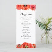 Rote Mohn-Wasserfarben-Hochzeit Programm (Stehend Vorderseite)