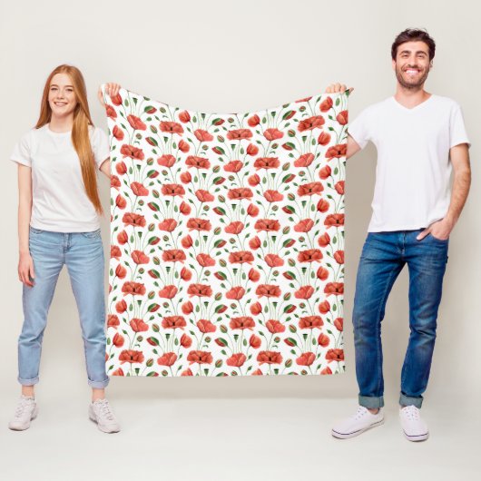 Rote Mohn-Wasserfarben-Wildblume Fleecedecke (Beispiel)