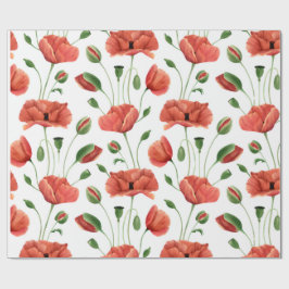 Rote Mohn-Wildblumen-Aquarell Geschenkpapier