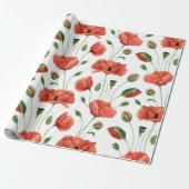 Rote Mohn-Wildblumen-Aquarell Geschenkpapier (Ungerollt)
