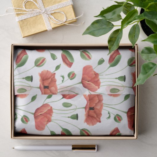 Rote Mohn-Wildblumen-Aquarell Seidenpapier (Geschenk)