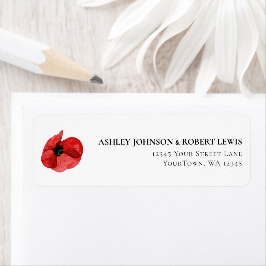 Rote Mohn-Wildblumen-Hochzeit-Rücksendeadresse (Insitu)