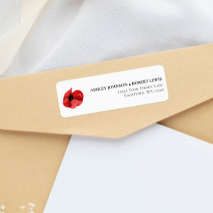 Rote Mohn-Wildblumen-Hochzeit-Rücksendeadresse