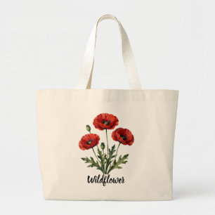 Rote Mohn-Wildblumen-Tasche     Jumbo Stoffbeutel
