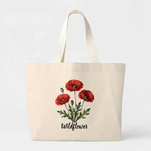 Rote Mohn-Wildblumen-Tasche | Jumbo Stoffbeutel (Vorne)