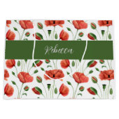 Rote Mohn-Wildblumen-Wasserfarbe-Monogramm-Name Große Geschenktüte (Vorderseite)