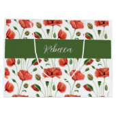 Rote Mohn-Wildblumen-Wasserfarbe-Monogramm-Name Große Geschenktüte (Rückseite)