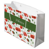 Rote Mohn-Wildblumen-Wasserfarbe-Monogramm-Name Große Geschenktüte (Rückseite Schrägansicht)