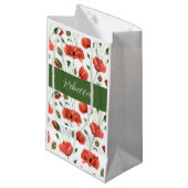 Rote Mohn-Wildblumen-Wasserfarbe-Monogramm-Name Kleine Geschenktüte (Vorderseite Schrägansicht)