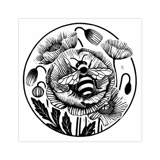 Rote Mohnbiene Gummistempel (Prägung)