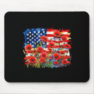 Rote Mohnblume amerikanische Flagge Gedenktag Mousepad