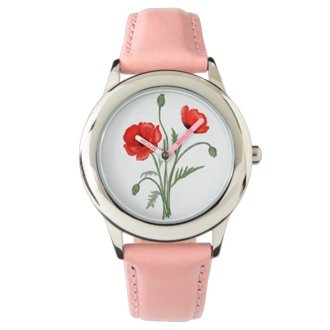 Rote Mohnblume Blume Armbanduhr (Vorderseite)