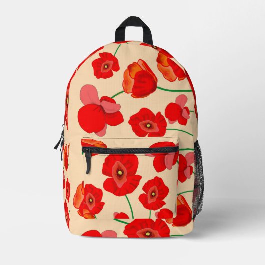 Rote Mohnblume Blume auf Beige Hintergrundbild Bedruckter Rucksack (Vorderseite)