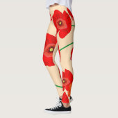 Rote Mohnblume Blume auf Beige Hintergrundbild Leggings (Links)