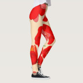 Rote Mohnblume Blume auf Beige Hintergrundbild Leggings (Rechts)