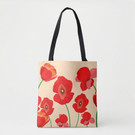Rote Mohnblume Blume auf Beige Hintergrundbild Tasche (Vorderseite)