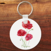 Rote Mohnblume Blume Blumenbemalung Schlüsselanhänger (Vorderseite)