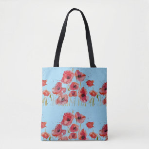 Rote Mohnblume Blume Blütenblauer Beutel Tasche
