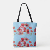 Rote Mohnblume Blume Blütenblauer Beutel Tasche (Rückseite)