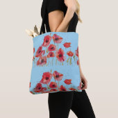 Rote Mohnblume Blume Blütenblauer Beutel Tasche (Von Nahem)