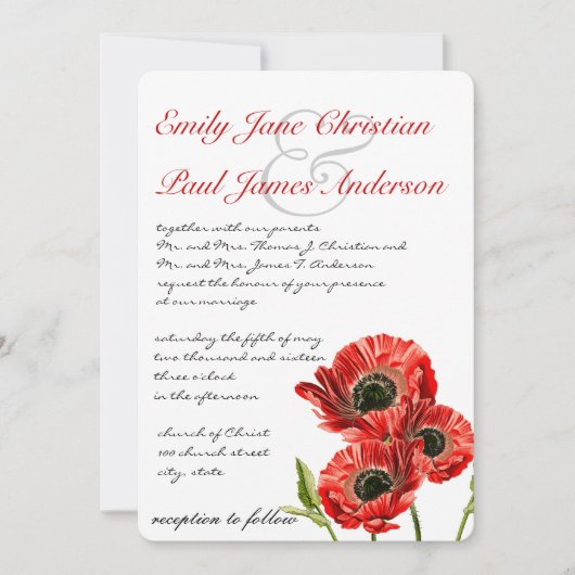 Rote Mohnblume Blume Einladung Hochzeit (Vorderseite)