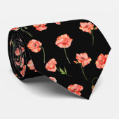 Rote Mohnblume Blume Floral Black Krawatte (Gerollt)