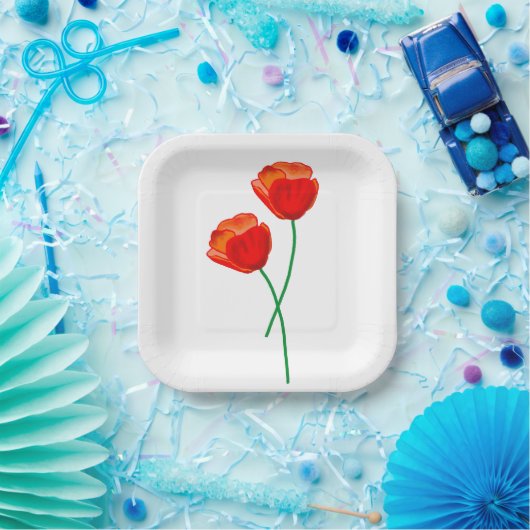 Rote Mohnblume Blume Pappteller (Party)