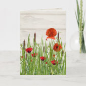 rote Mohnblume Blume und Cattails Karte (Vorderseite)