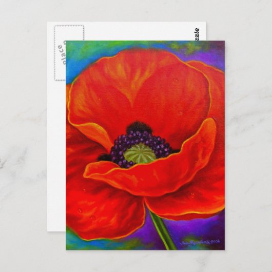 Rote Mohnblume Blume Vibranting Painting Blank Art Postkarte (Vorne/Hinten)