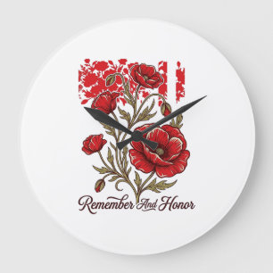 Rote Mohnblume Erinnern Und Ehren Vintage Gedenk-S Große Wanduhr
