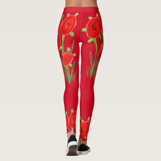 Rote Mohnblume Leggings (Rückseite)