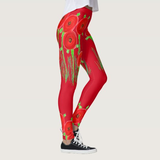 Rote Mohnblume Leggings (Rechts)