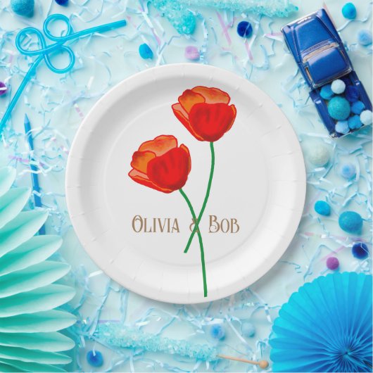 Rote Mohnblume Personalisiert Pappteller (Party)