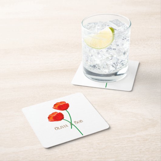 Rote Mohnblume Personalisiert Rechteckiger Pappuntersetzer (Vor Ort)