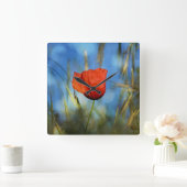 Rote Mohnblume Quadratische Wanduhr (Zuhause)