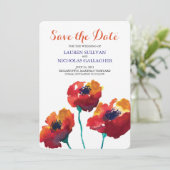 Rote Mohnblume Save the Date in Aquarellfarben (Stehend Vorderseite)